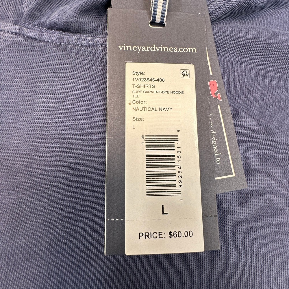 Vineyard Vines Hoodie Tee Mens Large Nautical Navy Surf Garment Dye Cotton NEW - Picture 5 of 10